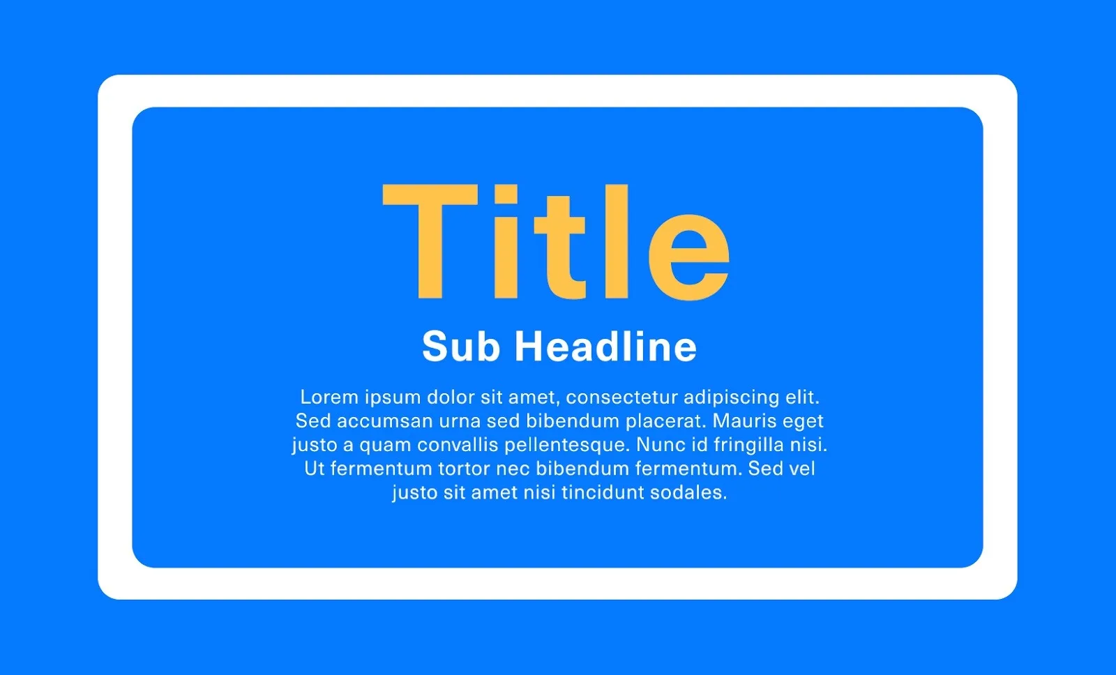 Presentation slide with large gold "Title," white "Sub Headline," and placeholder paragraph text on blue background.