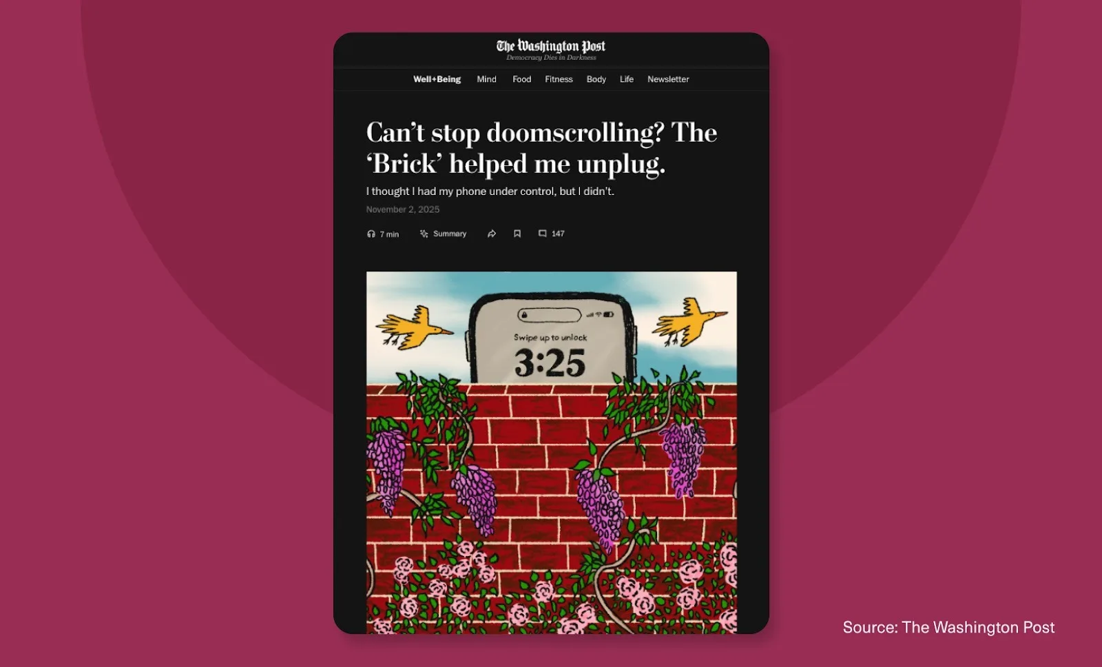 Washington Post page with bold headline above colorful illustration, showing clear hierarchy.