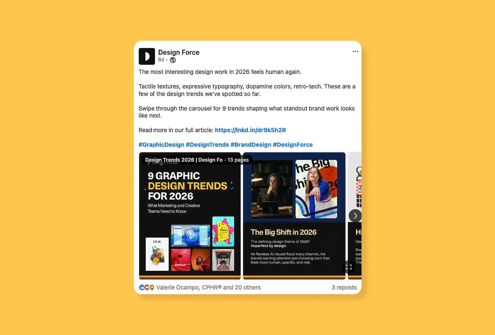 LinkedIn carousel post showcasing 2026 graphic design trends and effective social media content design.