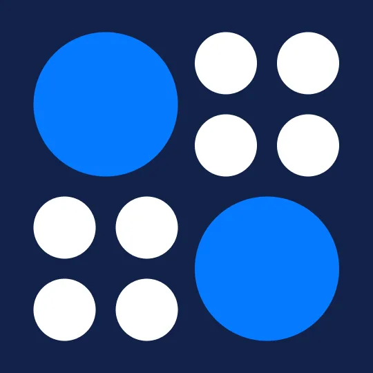 Two large blue circles and eight small white circles arranged in a grid to illustrate proportion in design.