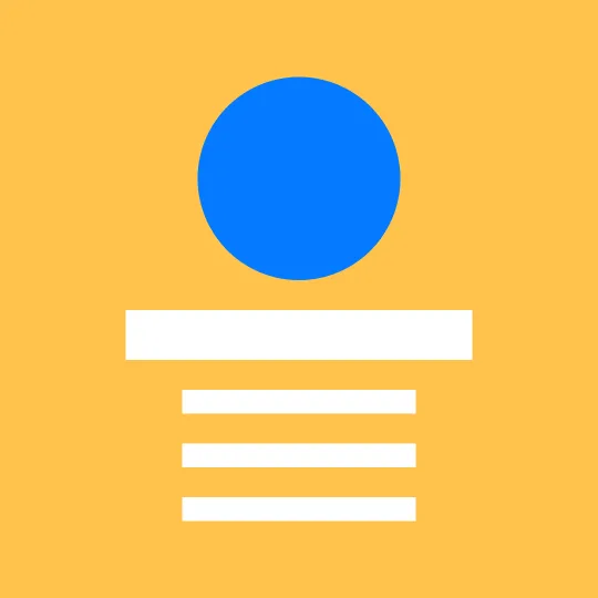 A large blue circle above a white bar and three lines, illustrating design hierarchy and layout.