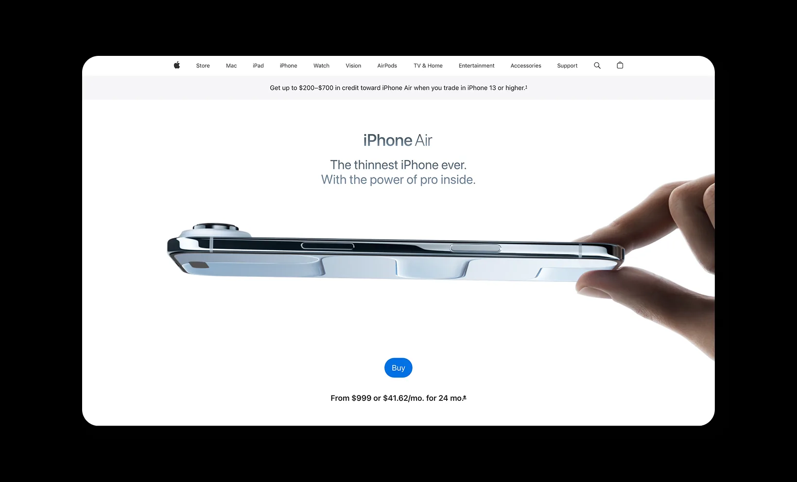 Apple iPhone Air hero using expansive negative space to stress thinness.