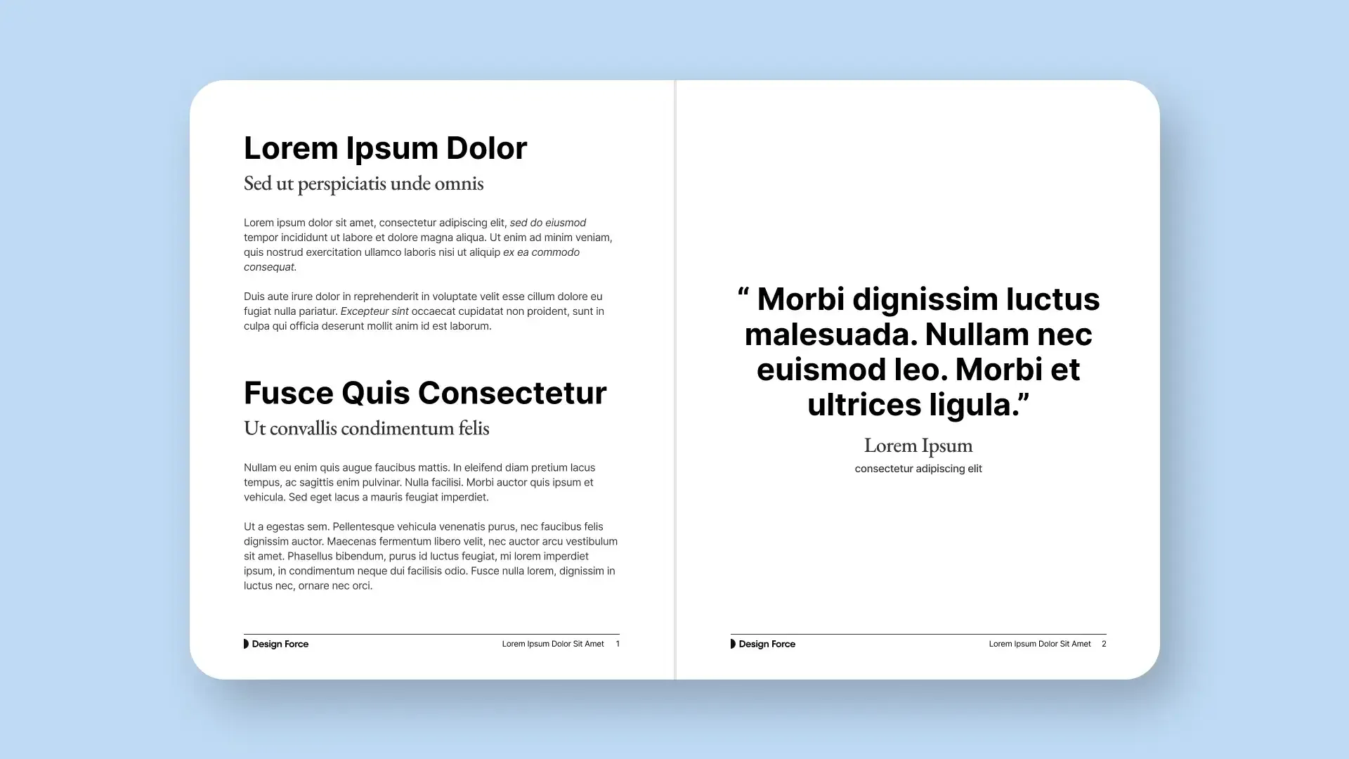 Open book layout demonstrating spacing and alignment in typographic hierarchy.