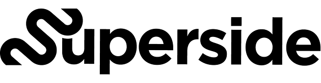Superside logo in black text with curved wave symbol on left