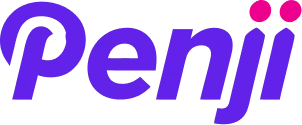 Penji logo in purple with two pink dots above the text