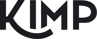 KIMP logo in bold black letters with curved underline