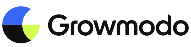 Growmodo logo with pie chart symbol in blue, black and green next to text
