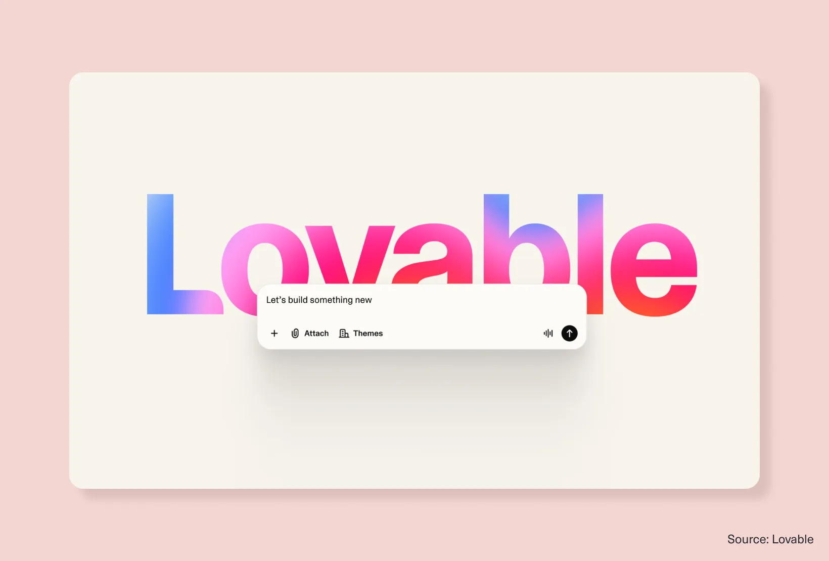 Lovable interface with a large gradient logo and prompt box for building a new product