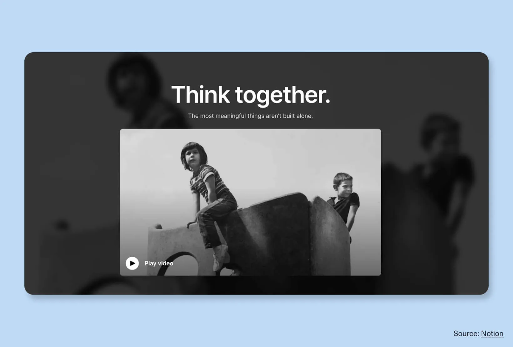 Notion homepage example with a clear headline and simple hero layout, showing strong website design clarity at first glance.