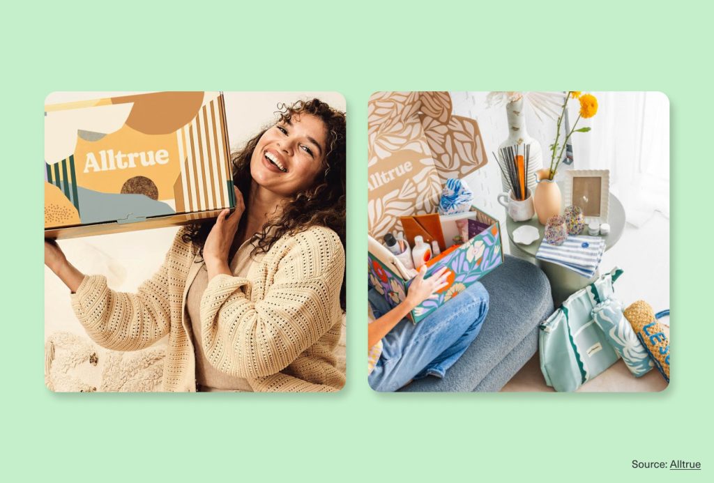 Alltrue subscription box shown with curated lifestyle products for an unboxing experience