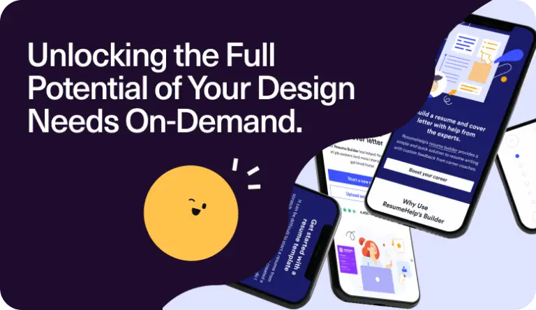 Unlocking the Full Potential of Your Design Needs On-Demand with apps displayed on phones.