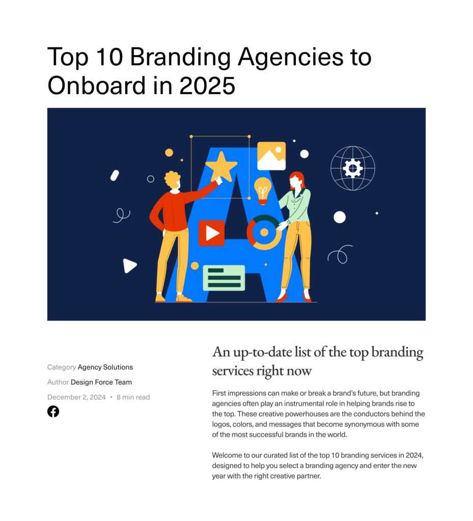 "Top 10 Branding Agencies to Onboard in 2025" image showcasing good typographic hierarchy in design.