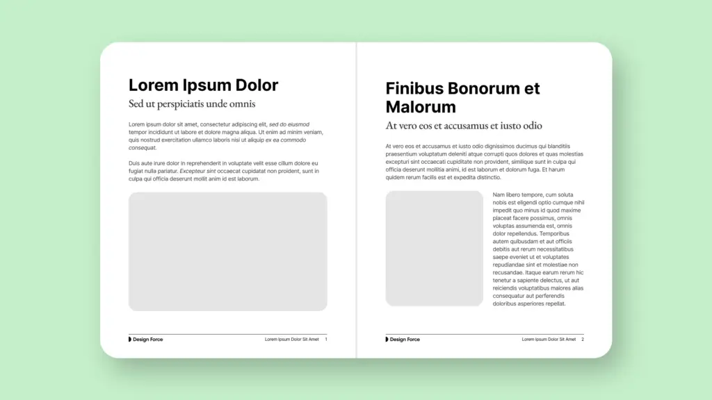 Book layout showcasing typographic hierarchy with bold titles, subtitles, and structured paragraphs.