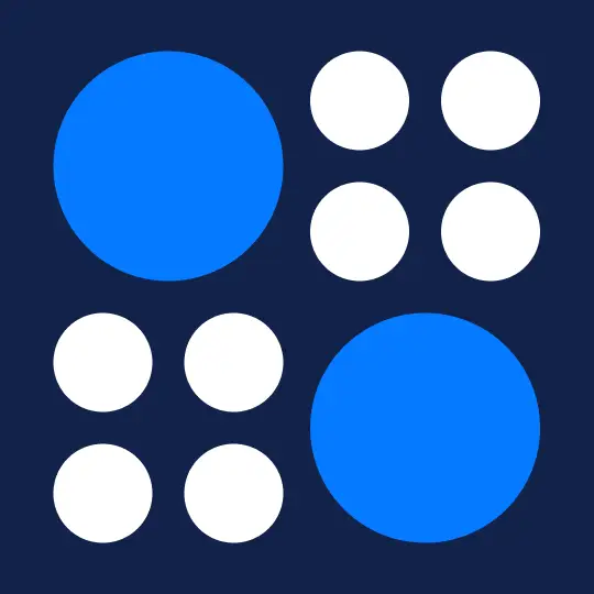 Two large blue circles and eight small white circles arranged in a grid to illustrate proportion in design.