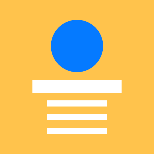 A large blue circle above a white bar and three lines, illustrating design hierarchy and layout.