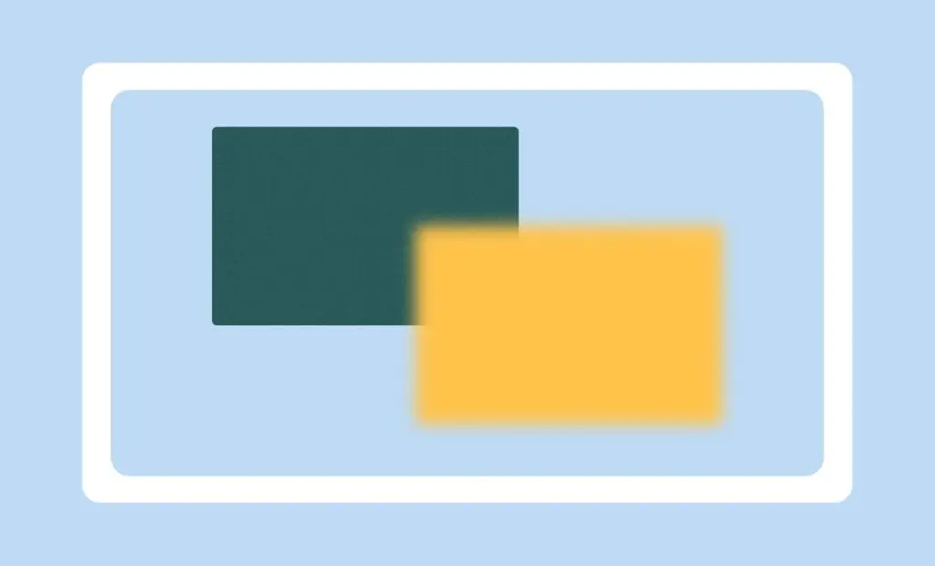 Two overlapping rectangles—one green, one blurred yellow—inside a white bordered box on blue background.