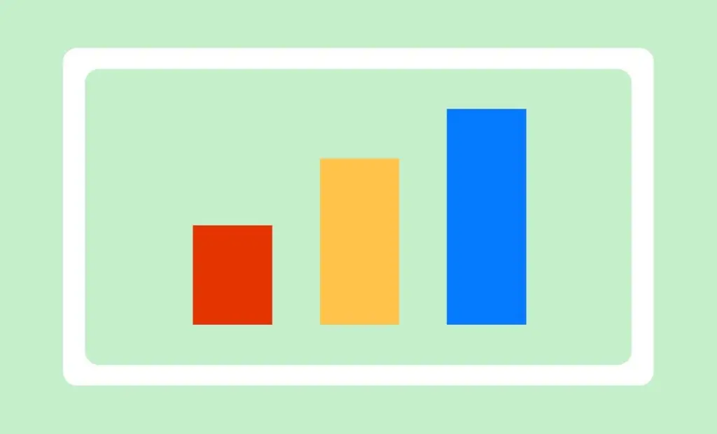 Three vertical bars in red, yellow, and blue, increasing in height on a light green background.