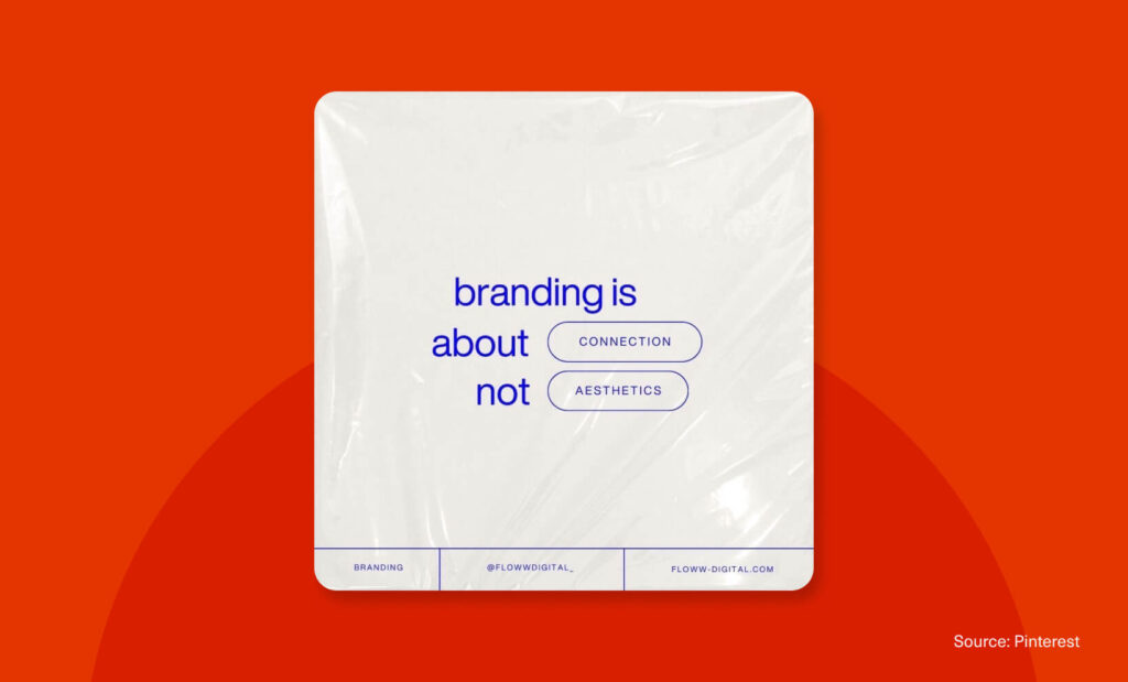 Minimal quote card on red: “branding is about connection, not aesthetics.”