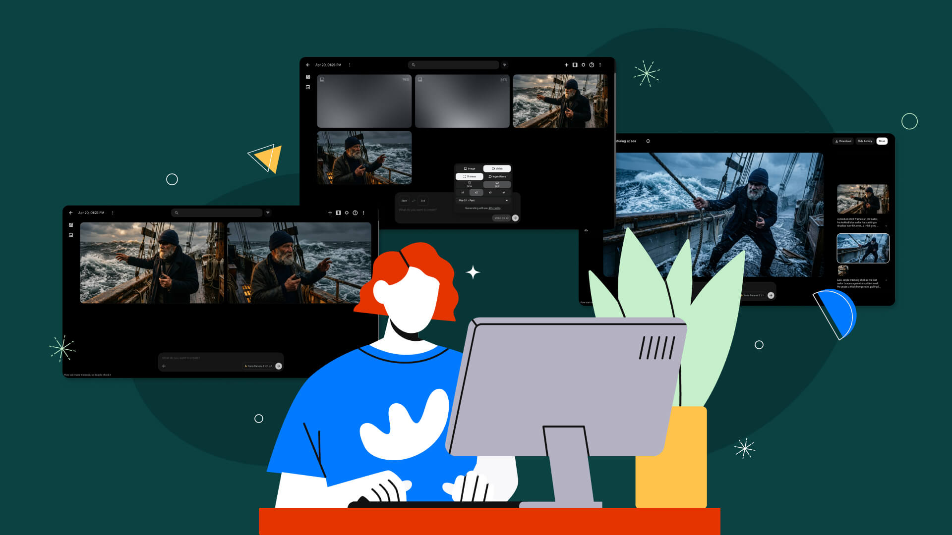 Designer using Google Flow to test AI-generated video scenes as part of a motion design workflow.
